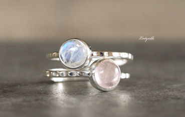 Stapelring Rosenquarz - 925 Sterling Silber / Geschenk für Sie / Brautschmuck / Geburtsstein Ring / Geschenk Muttertag /